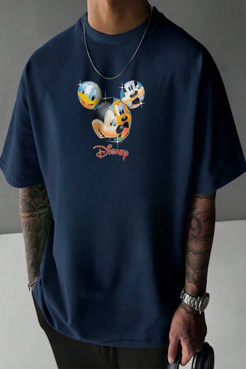 Disney Disney İşbirliği Mickey Mouse Erkek Yaz Rahat Karikatür Baskılı Kısa Kollu Tişört