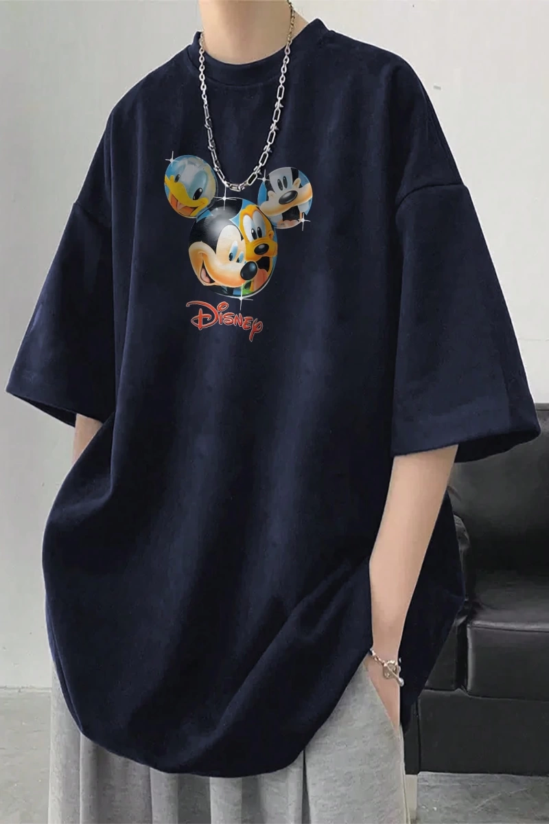 Disney Disney İşbirliği Mickey Mouse Erkek Yaz Rahat Karikatür Baskılı Kısa Kollu Tişört