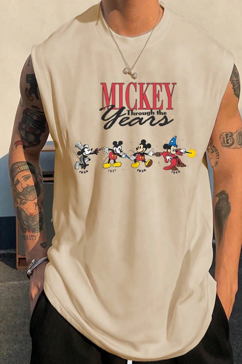 Disney Disney İşbirliği Mickey Mouse Karikatür Baskılı Kısa Kollu Tişört, Erkek Yaz Rahat
