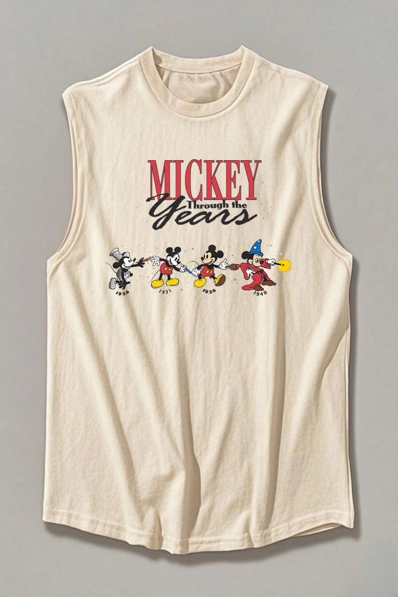 Disney Disney İşbirliği Mickey Mouse Karikatür Baskılı Kısa Kollu Tişört, Erkek Yaz Rahat
