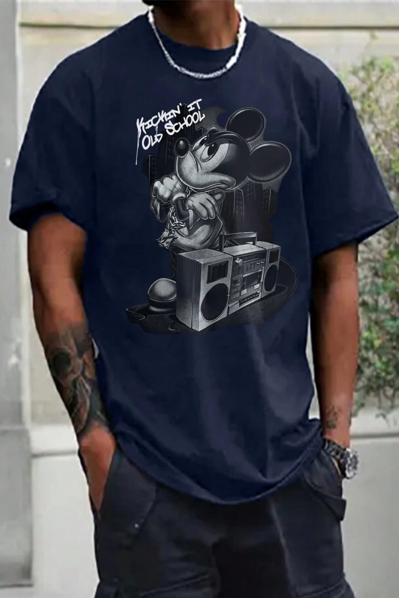 Disney Disney İşbirliği Mickey Mouse Karikatür Baskılı Kısa Kollu Tişört Erkekler İçin, Günlü