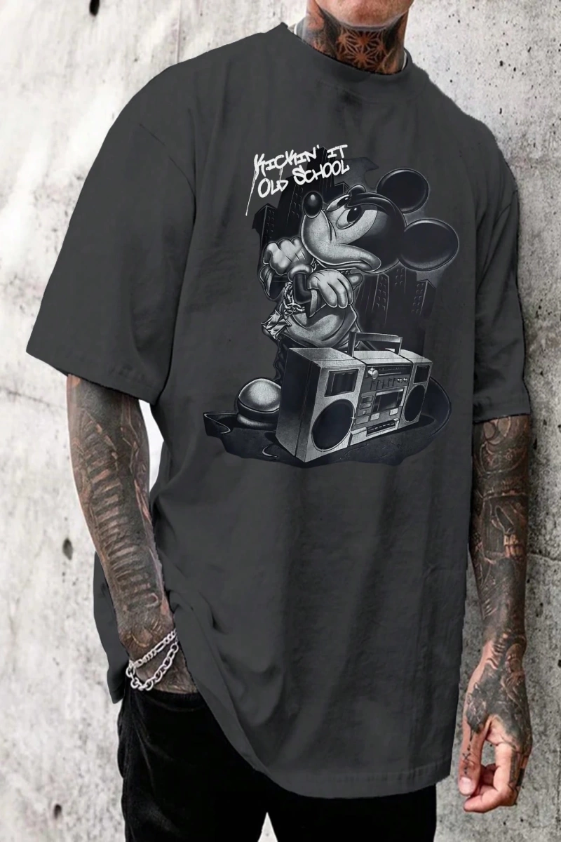 Disney Disney İşbirliği Mickey Mouse Karikatür Baskılı Kısa Kollu Tişört Erkekler İçin, Günlü