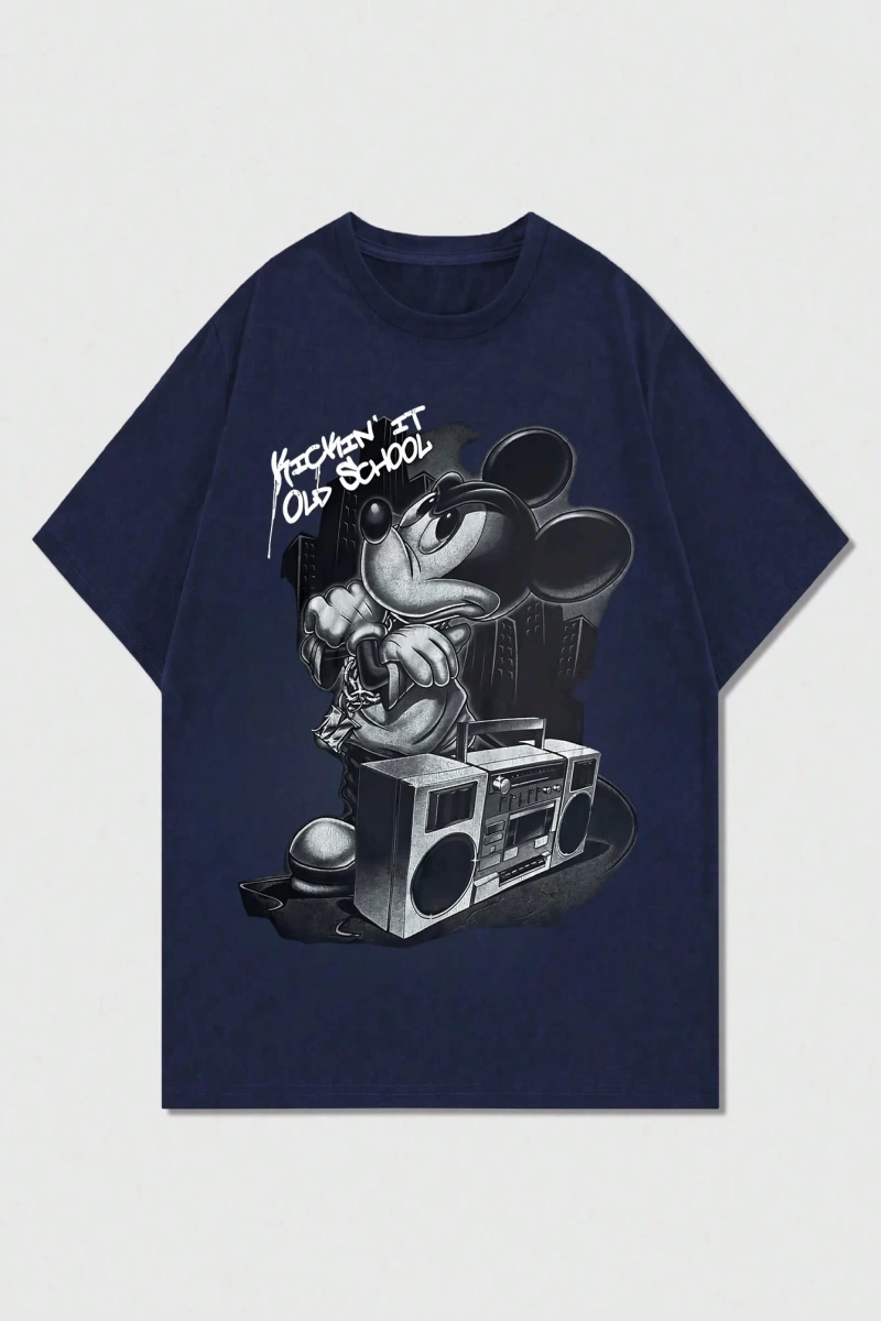 Disney Disney İşbirliği Mickey Mouse Karikatür Baskılı Kısa Kollu Tişört Erkekler İçin, Günlü