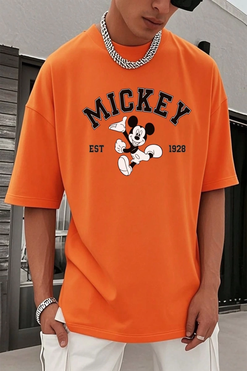 Disney Disney İşbirliği Mickey Mouse Rahat Karikatür Baskılı Kısa Kollu Tişört Erkekler İçin,