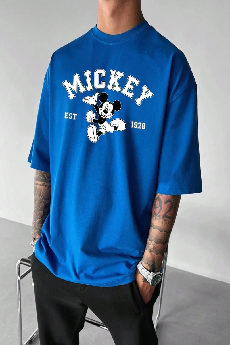 Disney Disney İşbirliği Mickey Mouse Rahat Karikatür Baskılı Kısa Kollu Tişört Erkekler İçin,