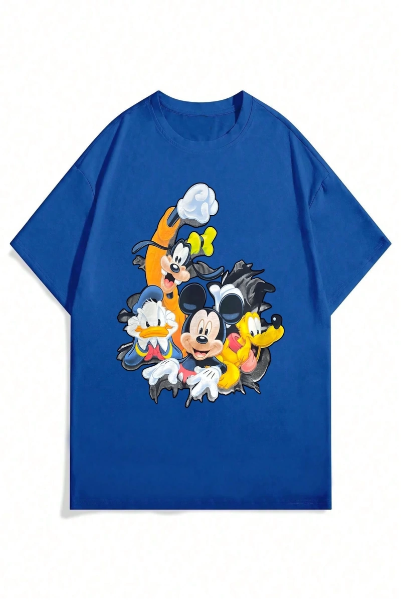Disney Disney İşbirliği Mickey Mouse Rahat Karikatür Baskılı Kısa Kollu Tişört Erkekler İçin,