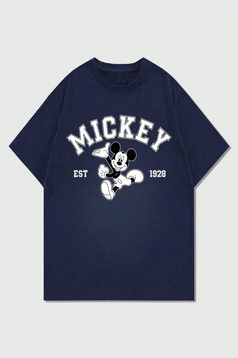 Disney Disney İşbirliği Mickey Mouse Rahat Karikatür Baskılı Kısa Kollu Tişört Erkekler İçin,