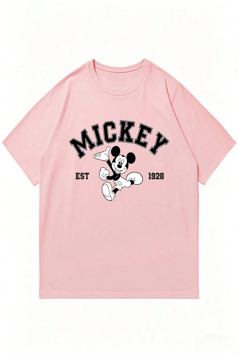 Disney Disney İşbirliği Mickey Mouse Rahat Karikatür Baskılı Kısa Kollu Tişört Erkekler İçin,