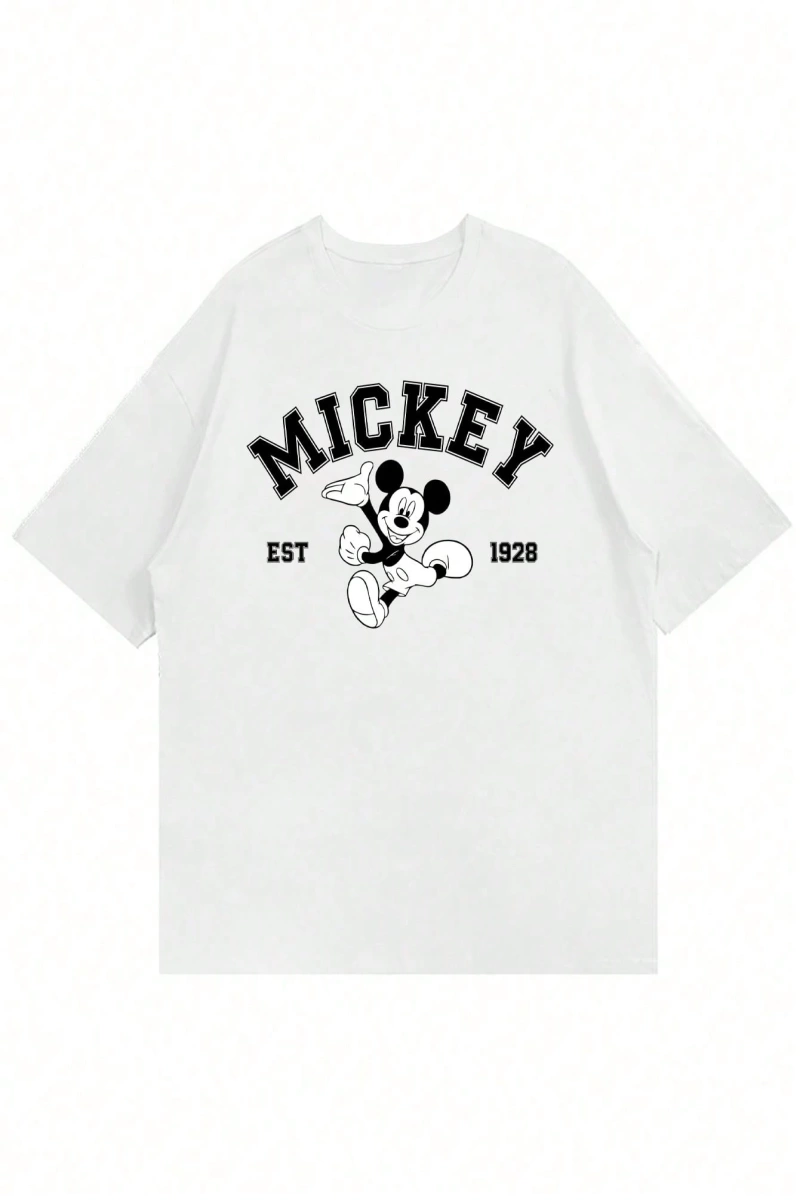 Disney Disney İşbirliği Mickey Mouse Rahat Karikatür Baskılı Kısa Kollu Tişört Erkekler İçin,