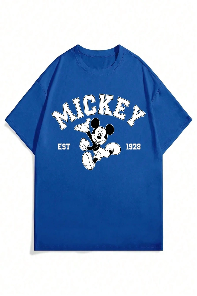 Disney Disney İşbirliği Mickey Mouse Rahat Karikatür Baskılı Kısa Kollu Tişört Erkekler İçin,