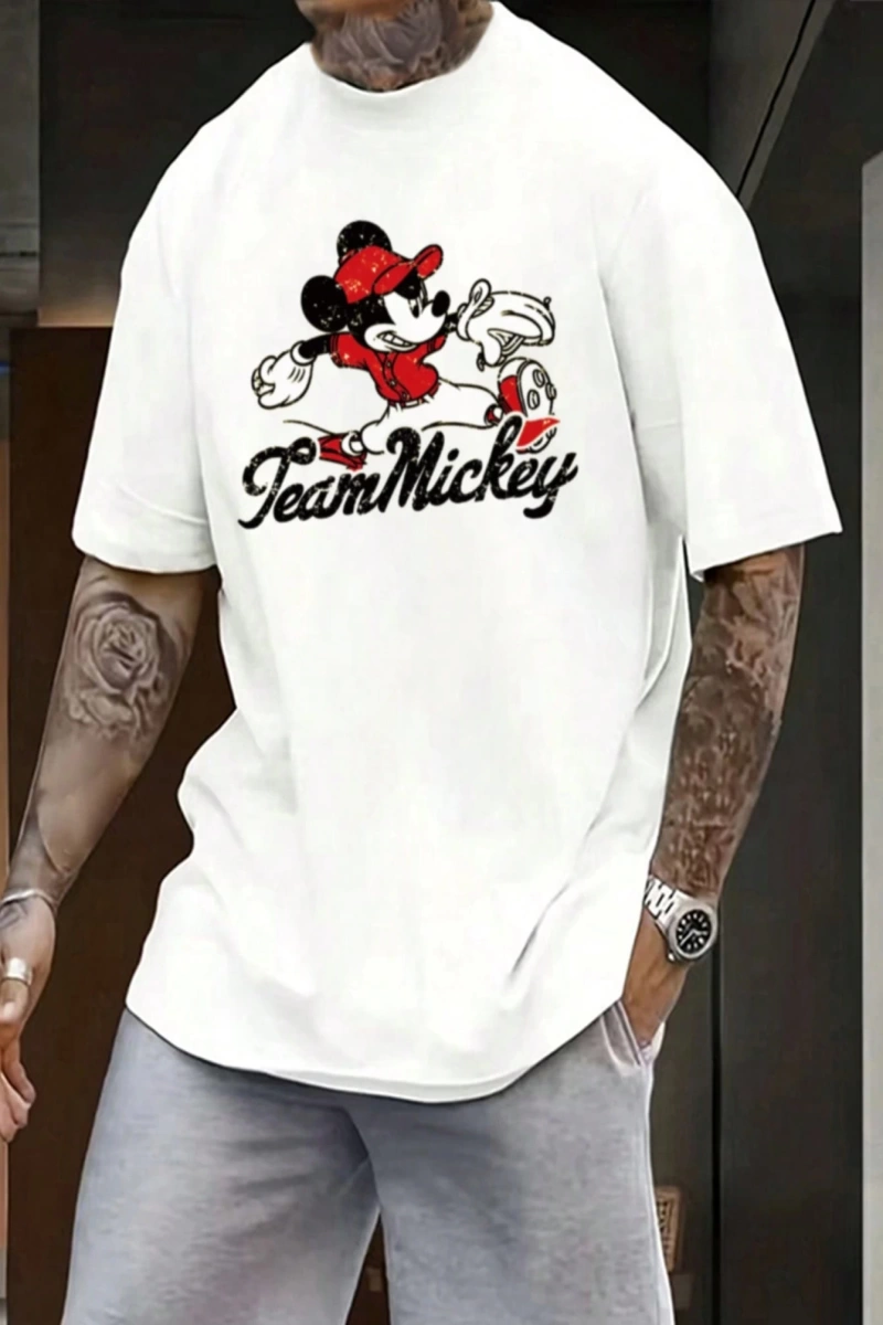 Disney Disney İşbirliği Mickey Mouse Ve Arkadaşları Erkek Rahat Karikatür Baskılı Kısa Kollu