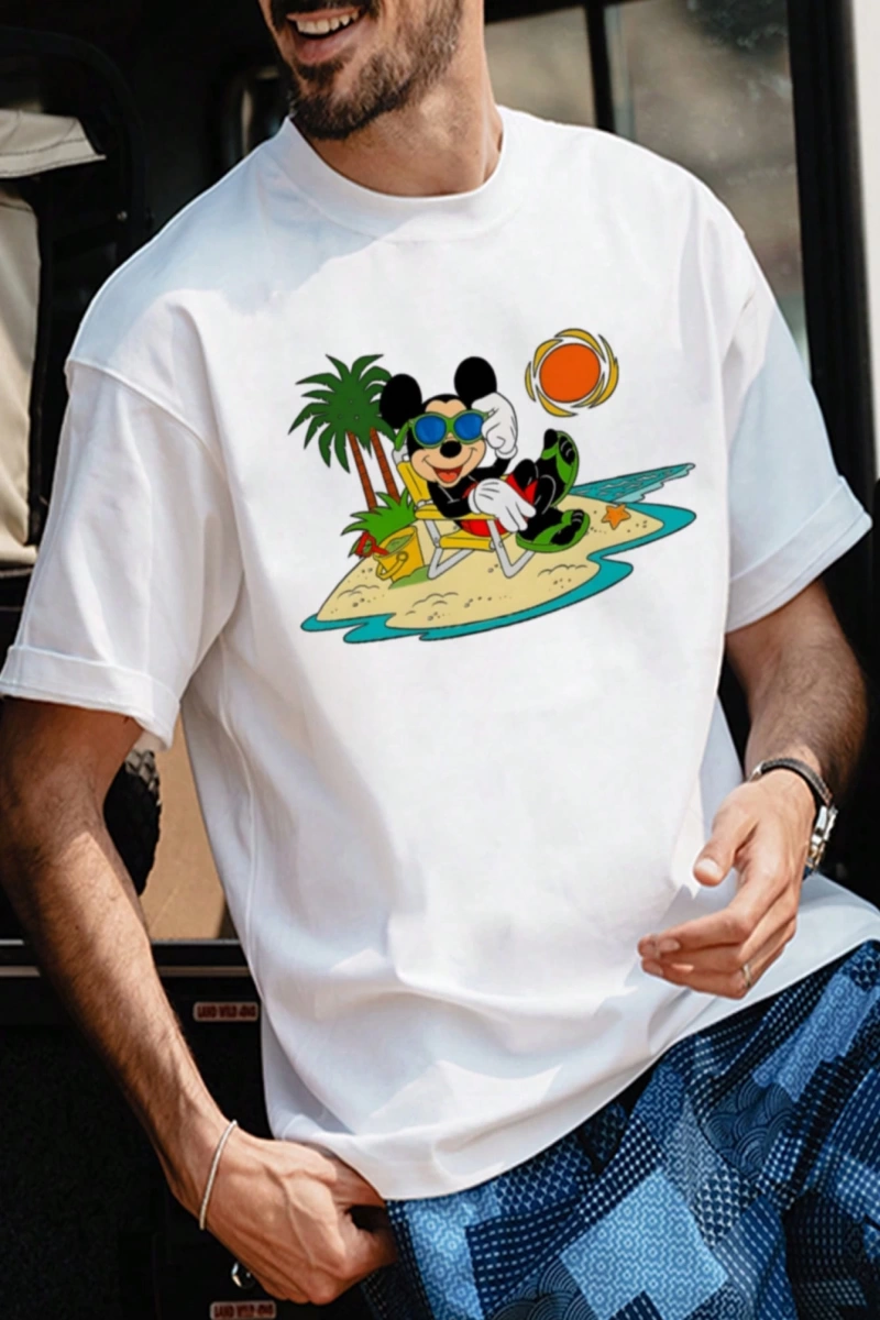 Disney Disney İşbirliği Mickey Mouse Ve Arkadaşları Erkek Rahat Karikatür Baskılı Kısa Kollu