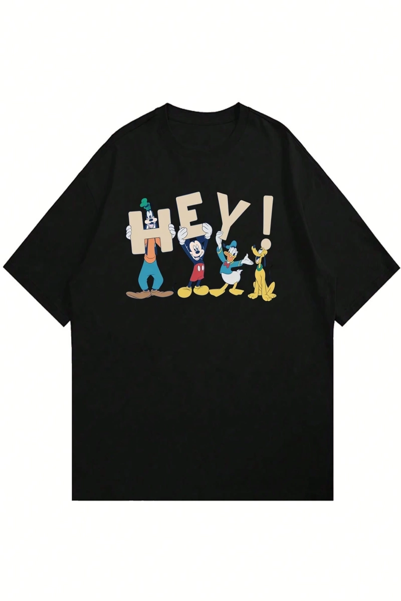 Disney Disney İşbirliği Mickey Mouse Ve Arkadaşları Erkek Rahat Karikatür Baskılı Kısa Kollu