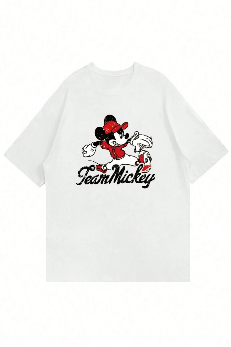 Disney Disney İşbirliği Mickey Mouse Ve Arkadaşları Erkek Rahat Karikatür Baskılı Kısa Kollu