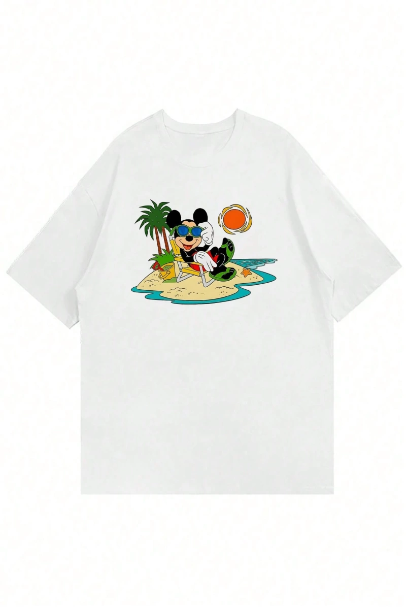 Disney Disney İşbirliği Mickey Mouse Ve Arkadaşları Erkek Rahat Karikatür Baskılı Kısa Kollu
