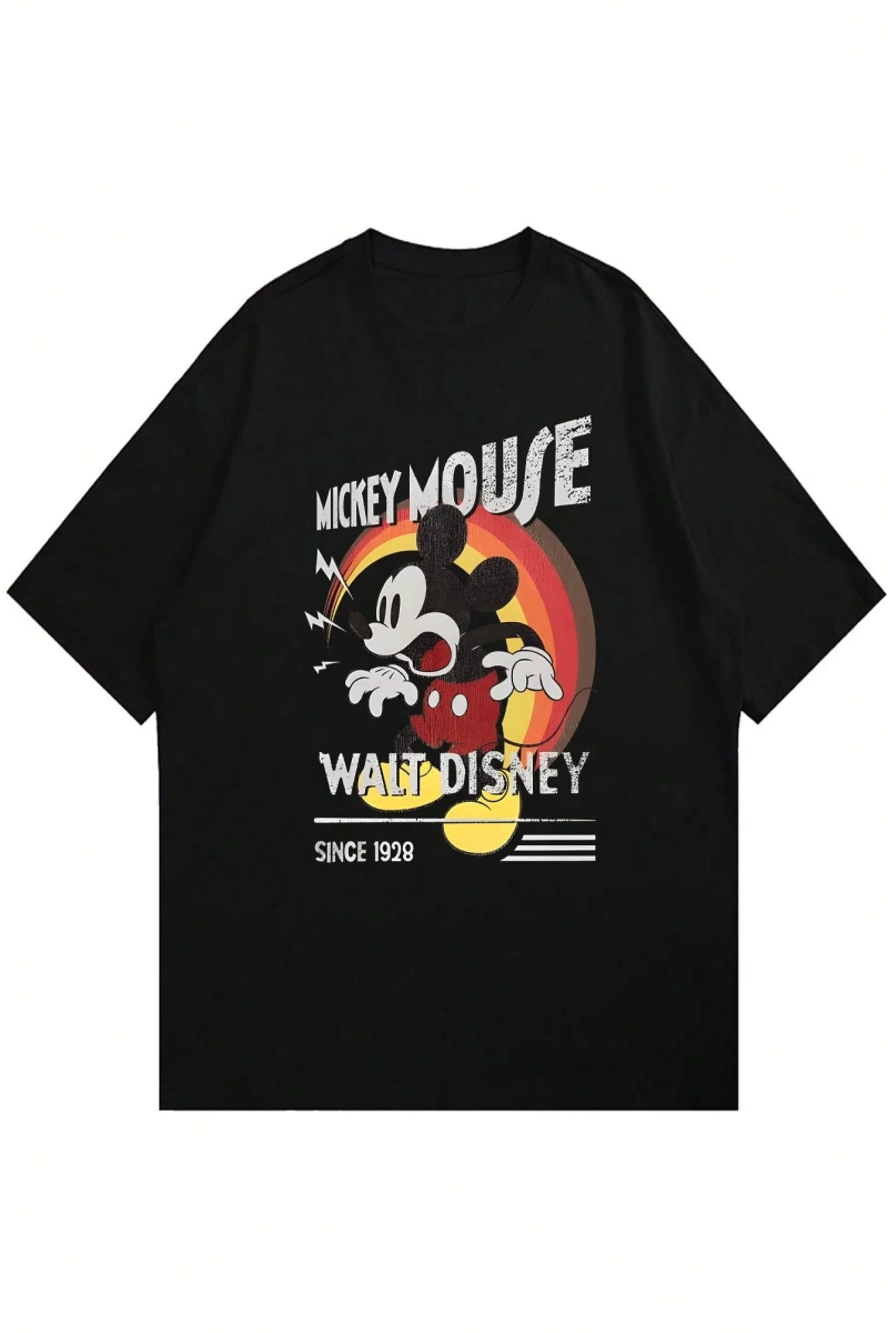 Disney Disney İşbirliği Mickey Mouse Ve Arkadaşları Erkek Rahat Karikatür Baskılı Kısa Kollu