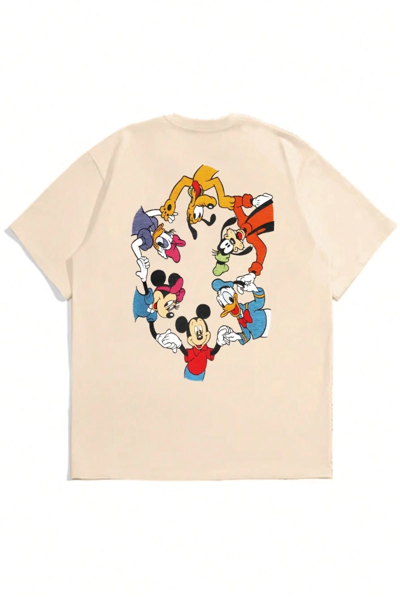 Disney Disney İşbirliği Mickey Mouse ve Arkadaşları Rahat Karikatür Baskılı Kısa Kollu Tişört
