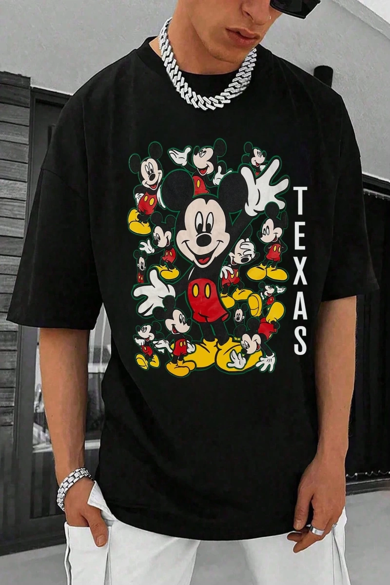 Disney Disney İşbirliği Mickey Mouse Yaz Erkek Günlük Karikatür Baskılı Kısa Kollu Tişört