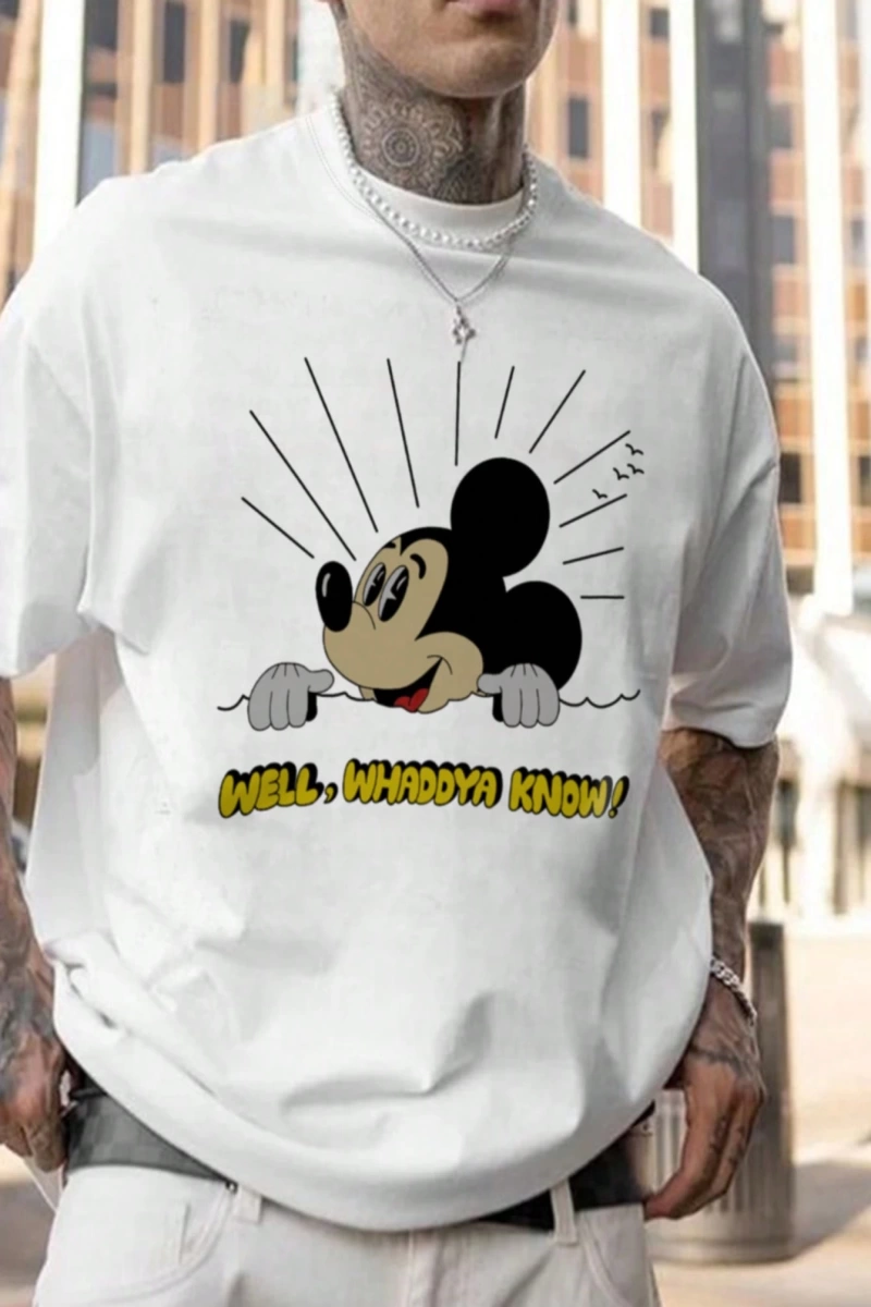 Disney Disney İşbirliği Mickey Mouse Yaz Erkek Günlük Karikatür Baskılı Kısa Kollu Tişört