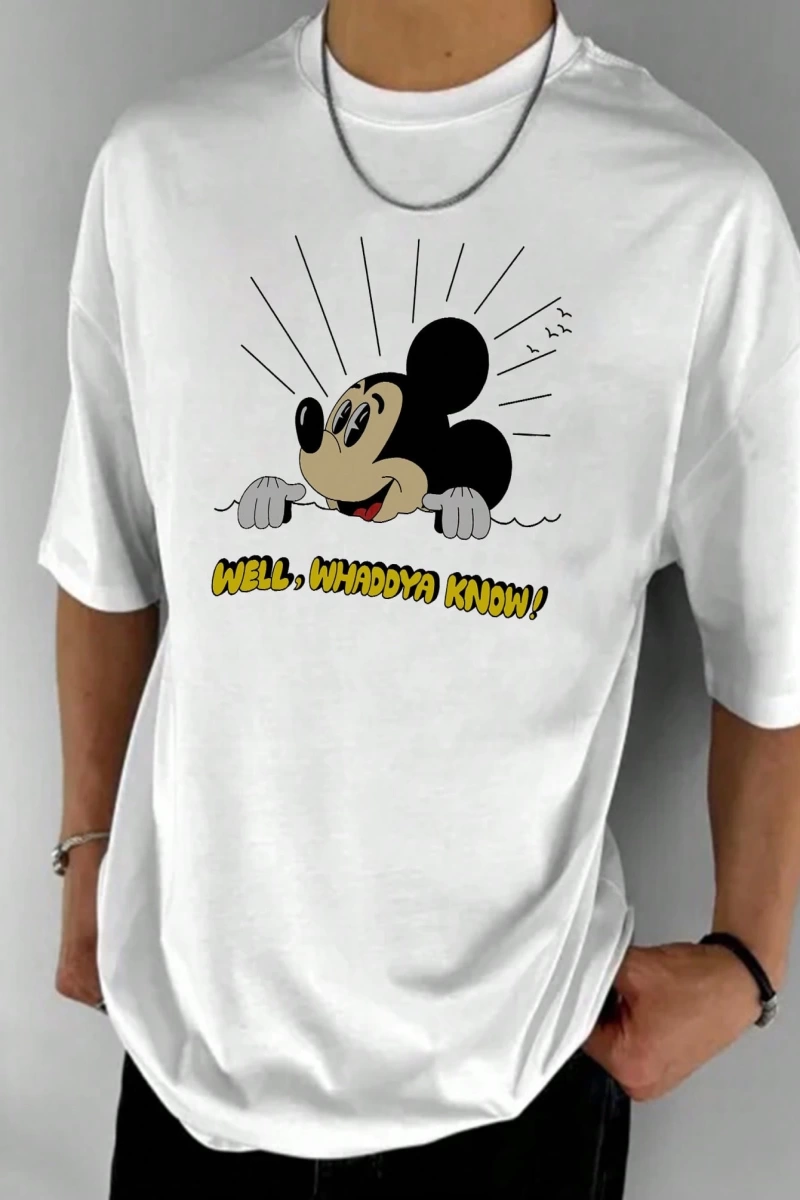 Disney Disney İşbirliği Mickey Mouse Yaz Erkek Günlük Karikatür Baskılı Kısa Kollu Tişört