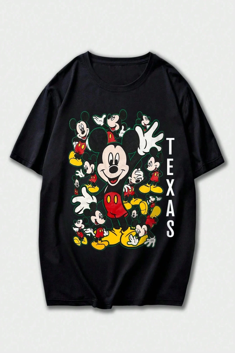 Disney Disney İşbirliği Mickey Mouse Yaz Erkek Günlük Karikatür Baskılı Kısa Kollu Tişört