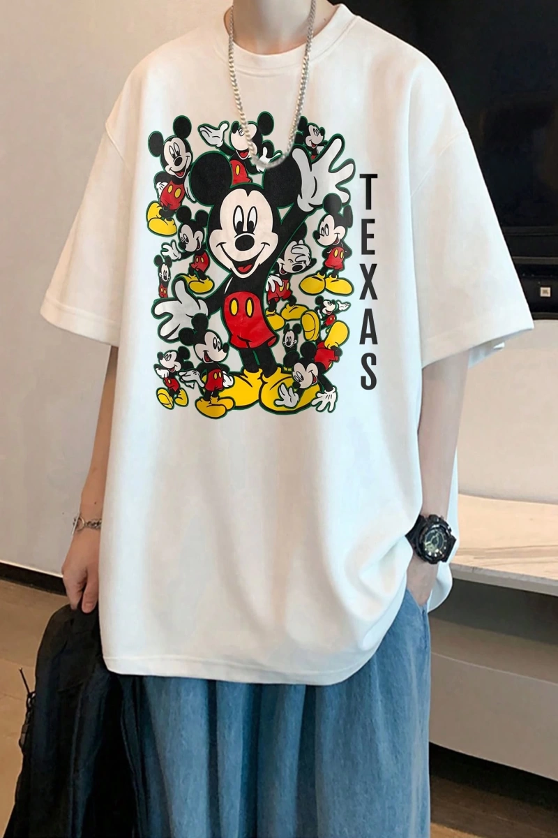 Disney Disney İşbirliği Mickey Mouse Yaz Erkek Günlük Karikatür Baskılı Kısa Kollu Tişört