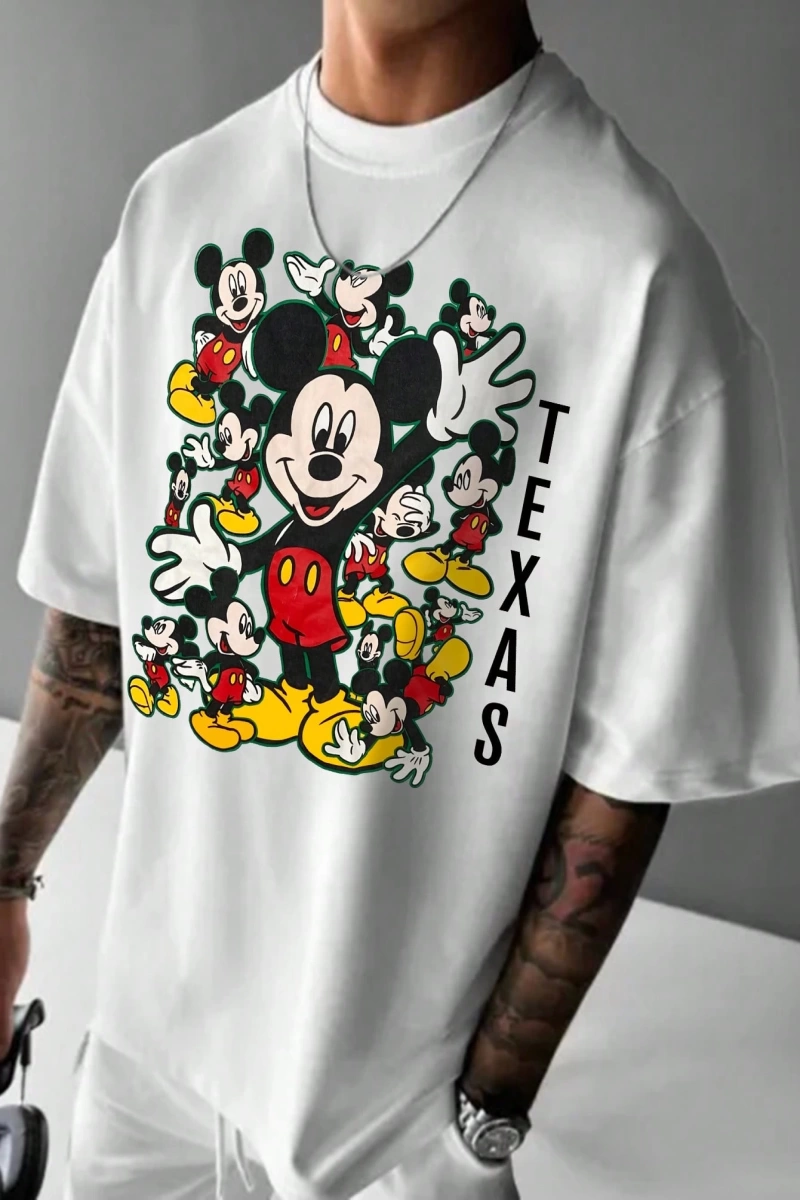 Disney Disney İşbirliği Mickey Mouse Yaz Erkek Günlük Karikatür Baskılı Kısa Kollu Tişört