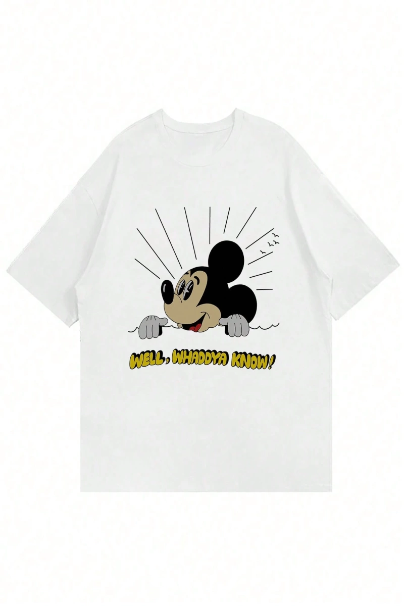 Disney Disney İşbirliği Mickey Mouse Yaz Erkek Günlük Karikatür Baskılı Kısa Kollu Tişört