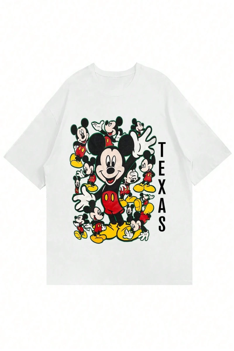 Disney Disney İşbirliği Mickey Mouse Yaz Erkek Günlük Karikatür Baskılı Kısa Kollu Tişört