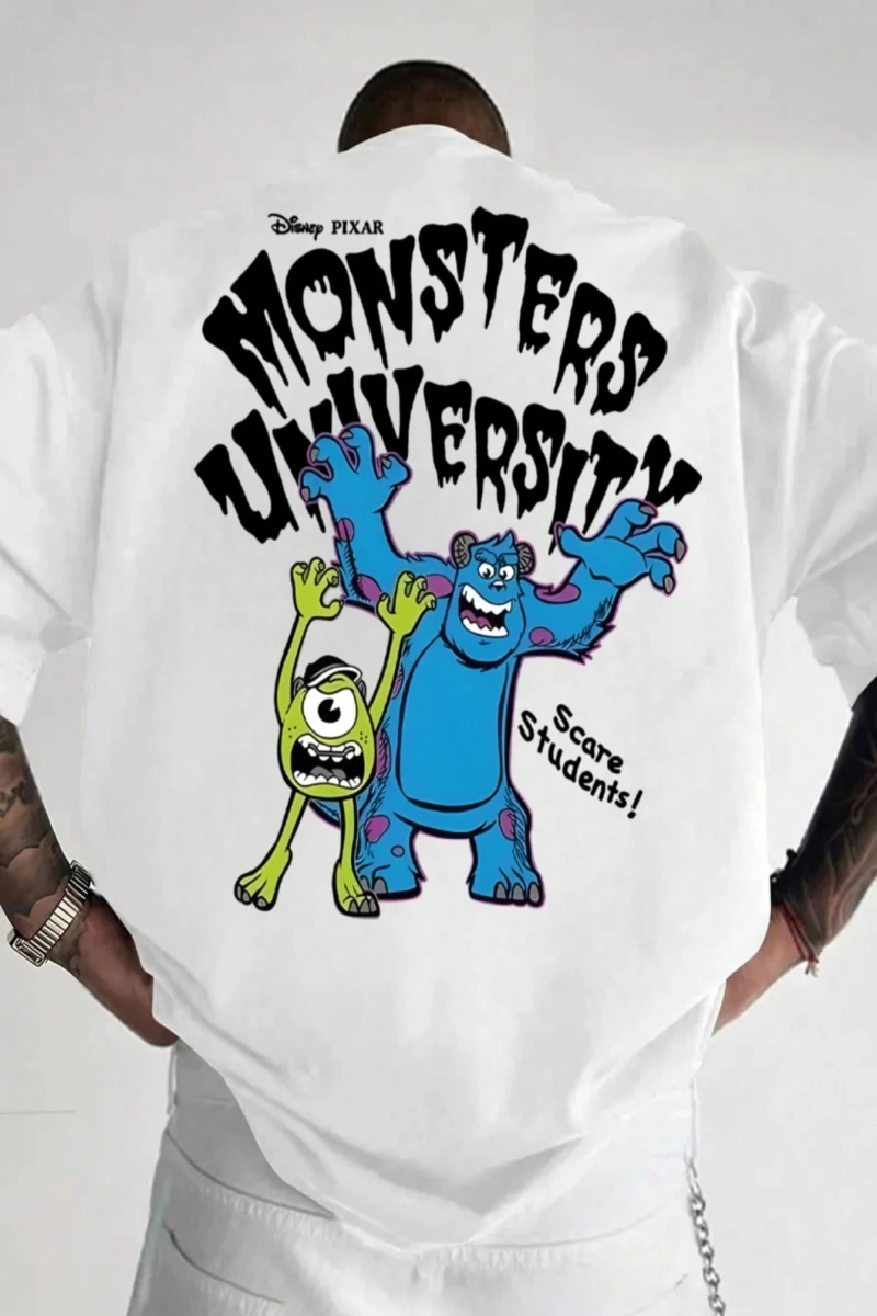 Disney Disney İşbirliği Mike Wazowski ve James P. Sullivan Karikatür Baskılı Kısa Kollu Tişör
