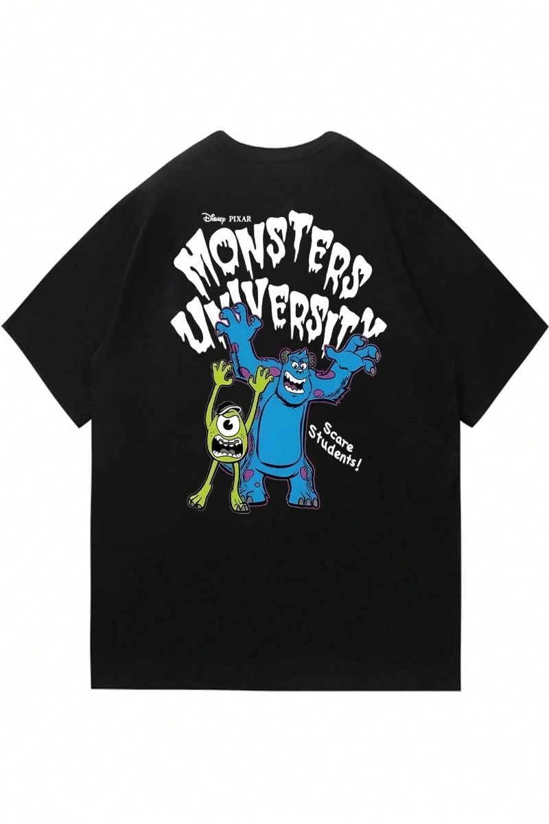 Disney Disney İşbirliği Mike Wazowski ve James P. Sullivan Karikatür Baskılı Kısa Kollu Tişör