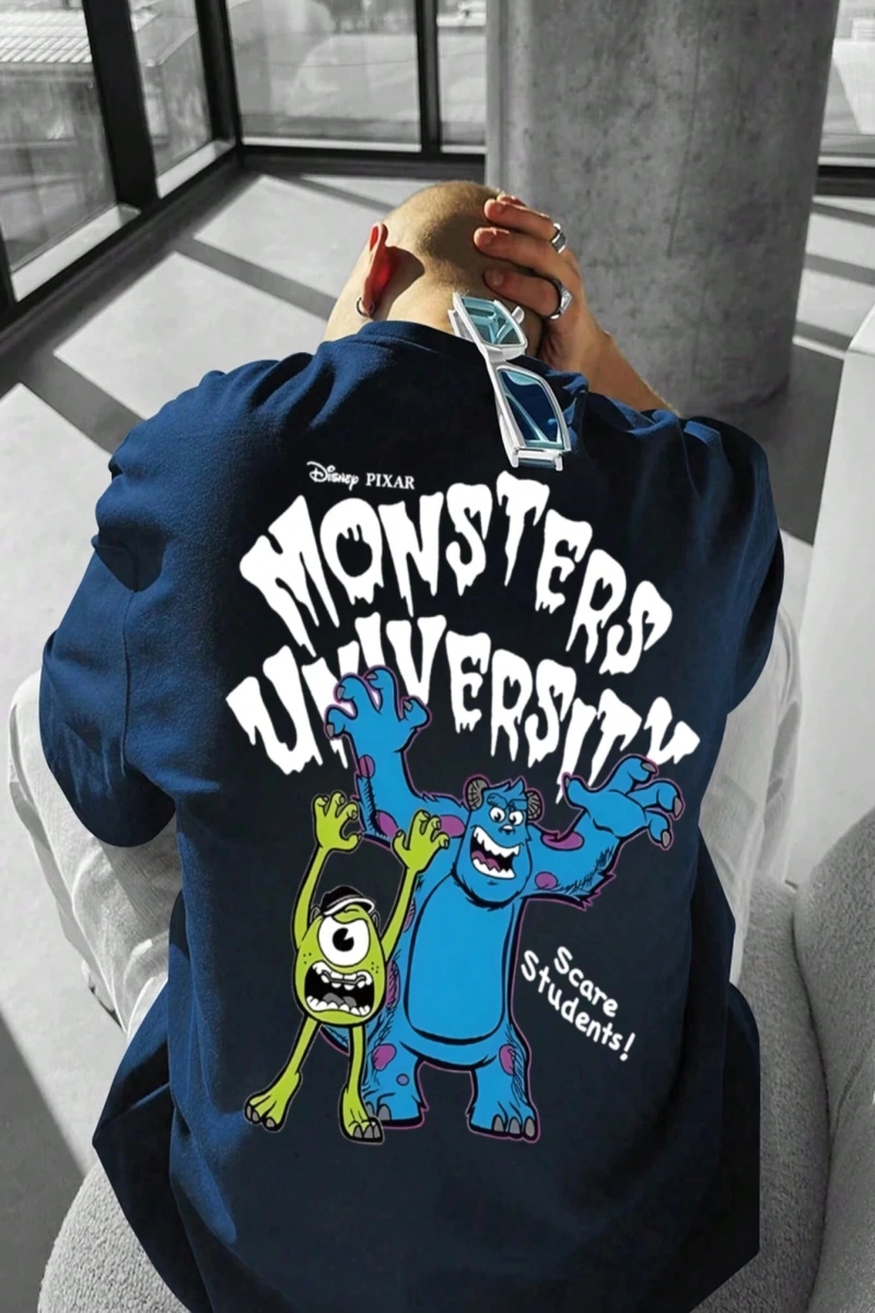 Disney Disney İşbirliği Mike Wazowski ve James P. Sullivan Karikatür Baskılı Kısa Kollu Tişör