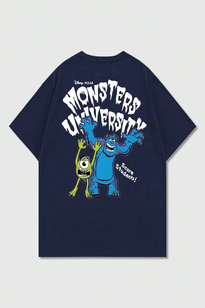 Disney Disney İşbirliği Mike Wazowski ve James P. Sullivan Karikatür Baskılı Kısa Kollu Tişör
