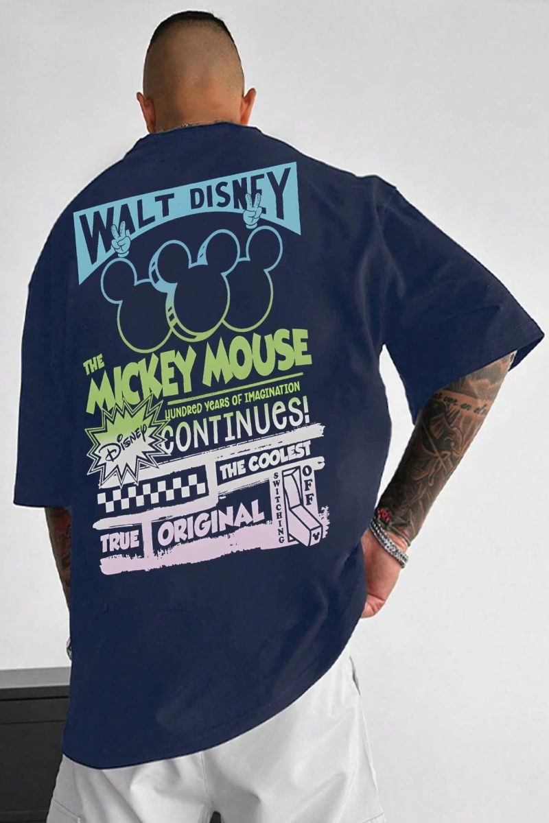 Disney Disney Mickey Mouse Çizgi Film Baskılı Kısa Kollu Rahat Tişört Erkekler İçin, Yaz