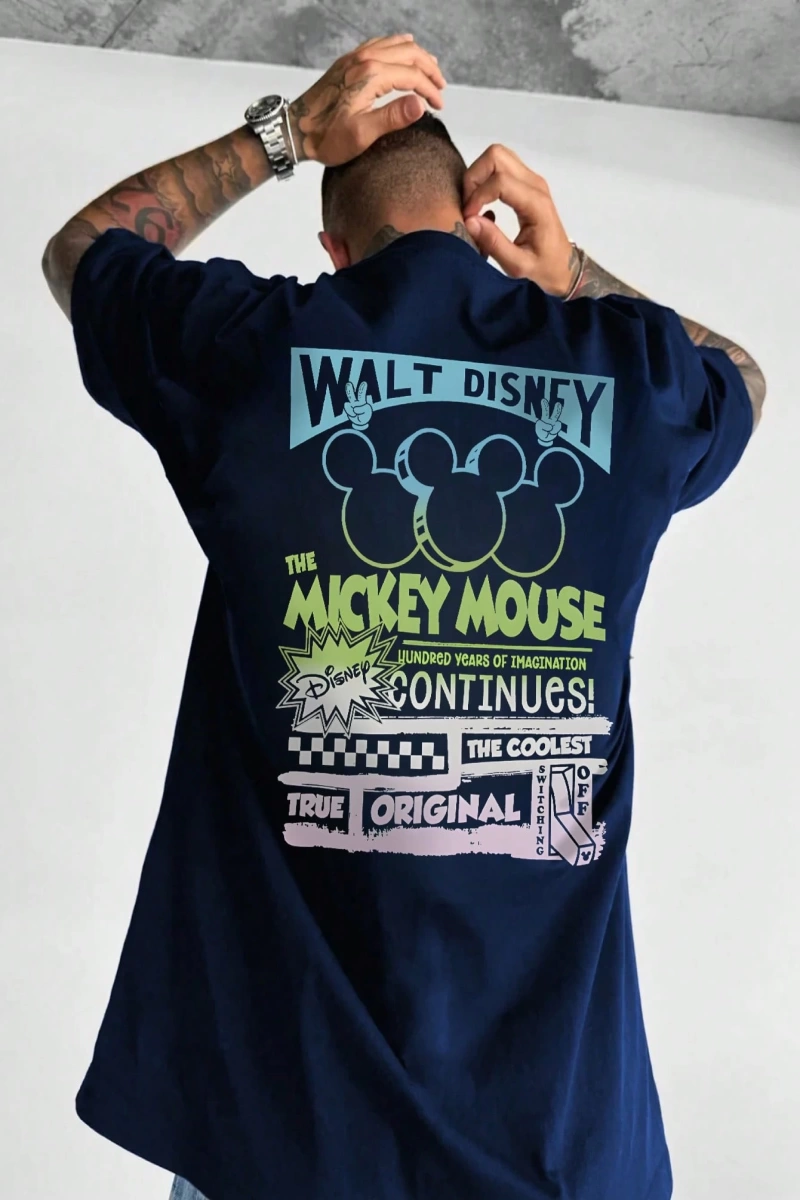 Disney Disney Mickey Mouse Çizgi Film Baskılı Kısa Kollu Rahat Tişört Erkekler İçin, Yaz