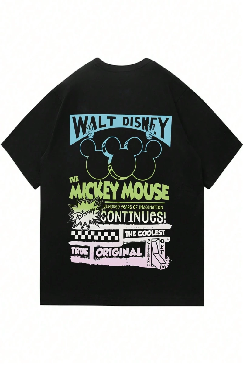 Disney Disney Mickey Mouse Çizgi Film Baskılı Kısa Kollu Rahat Tişört Erkekler İçin, Yaz