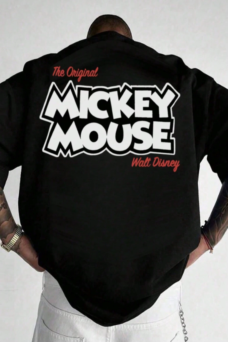 Disney Disney Mickey Mouse İşbirliği Erkek Rahat Yaz Karikatür Baskılı Kısa Kollu Tişört