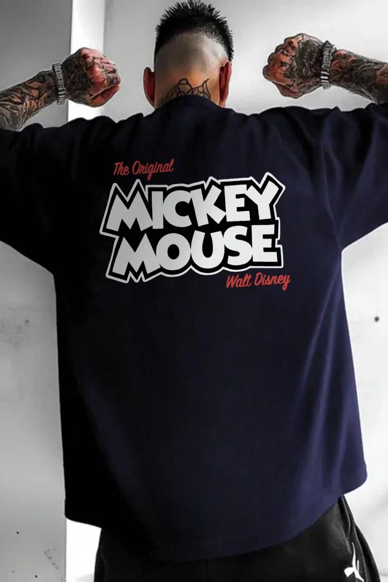 Disney Disney Mickey Mouse İşbirliği Erkek Rahat Yaz Karikatür Baskılı Kısa Kollu Tişört