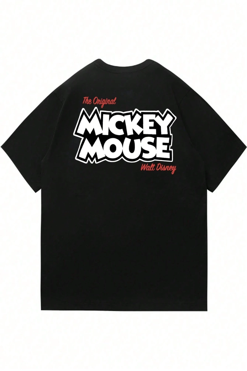 Disney Disney Mickey Mouse İşbirliği Erkek Rahat Yaz Karikatür Baskılı Kısa Kollu Tişört