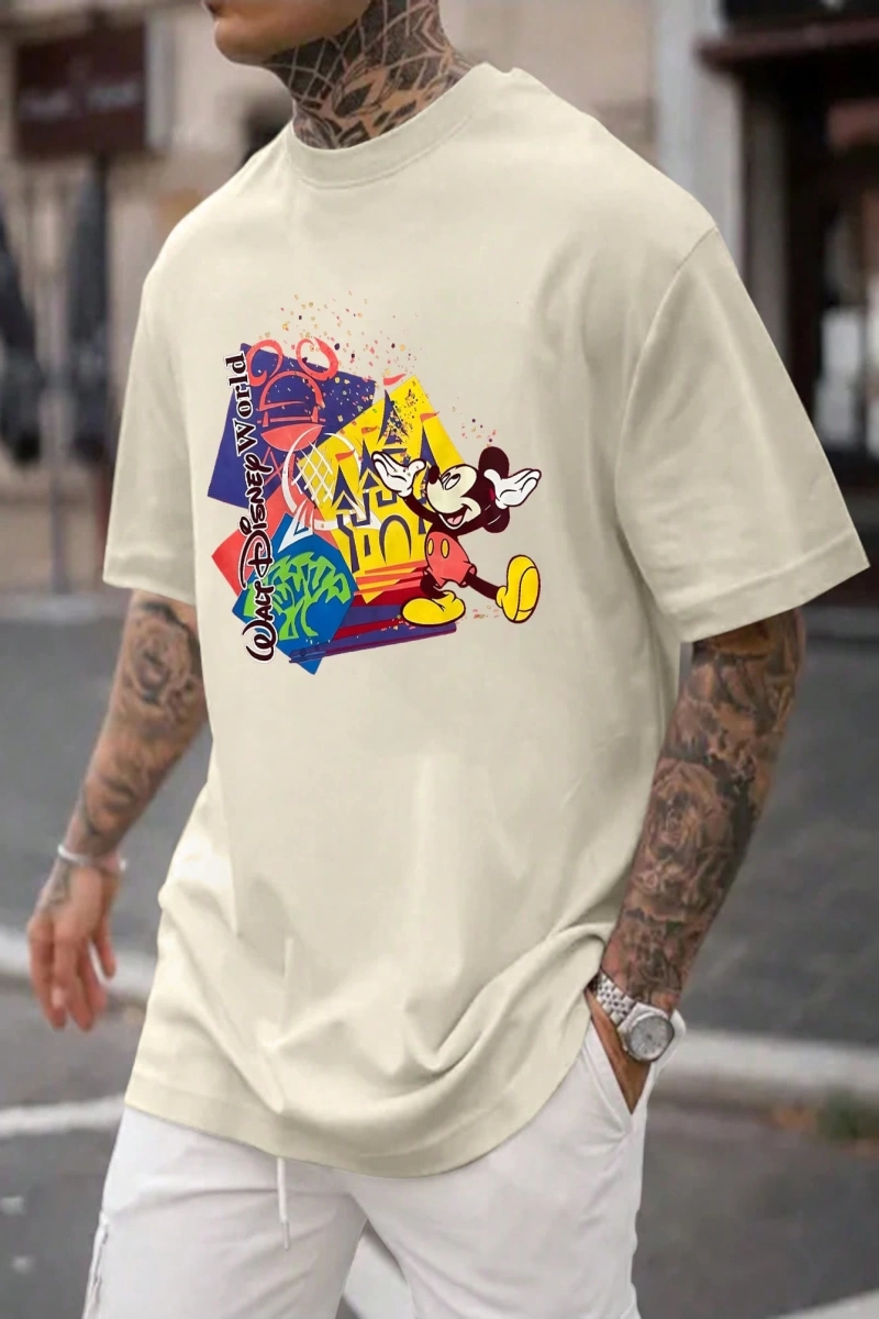 Disney Disney Ortak Markalı Mickey Mouse Çizgi Film Baskılı Kısa Kollu Tişört Erkekler İçin,