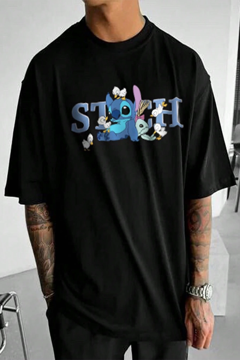 Disney Disney Stitch Grafik Baskılı Kısa Kollu Günlük Tişört Erkekler İçin, Yaz