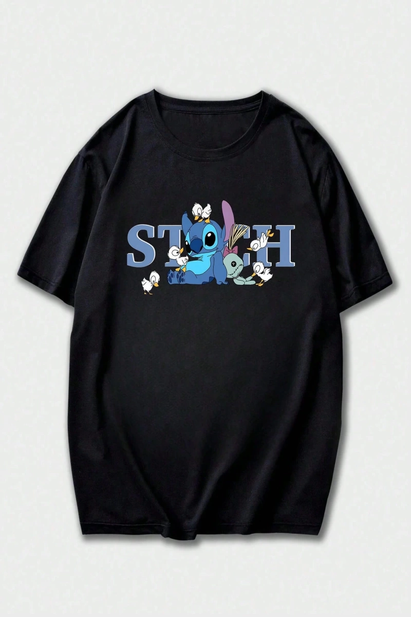 Disney Disney Stitch Grafik Baskılı Kısa Kollu Günlük Tişört Erkekler İçin, Yaz