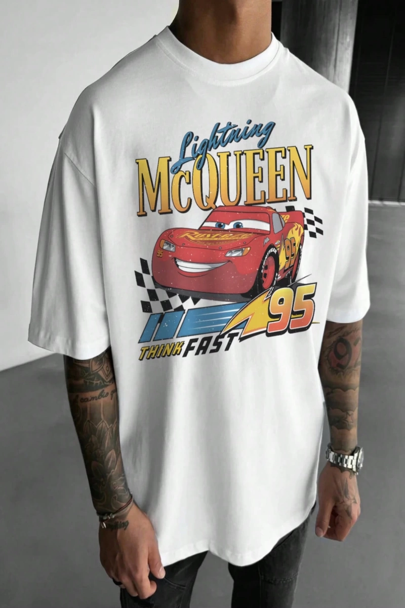 Disney Disney X Cars McQueen Erkek Günlük Karikatür Baskılı Kısa Kollu Tişört, Yaz