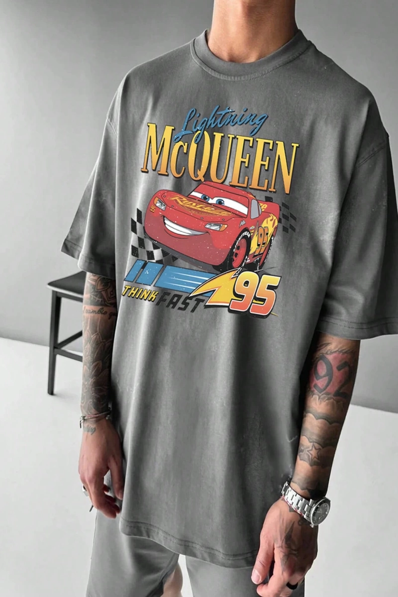 Disney Disney X Cars McQueen Erkek Günlük Karikatür Baskılı Kısa Kollu Tişört, Yaz