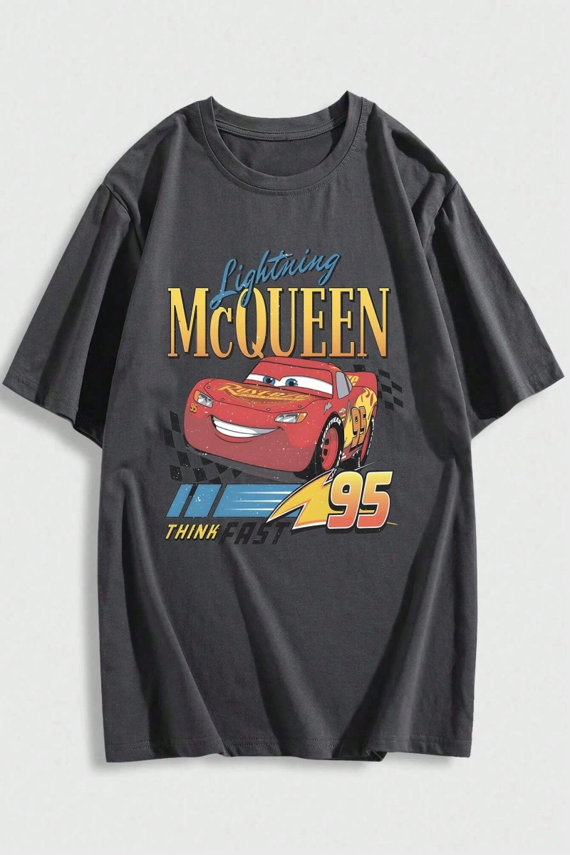 Disney Disney X Cars McQueen Erkek Günlük Karikatür Baskılı Kısa Kollu Tişört, Yaz