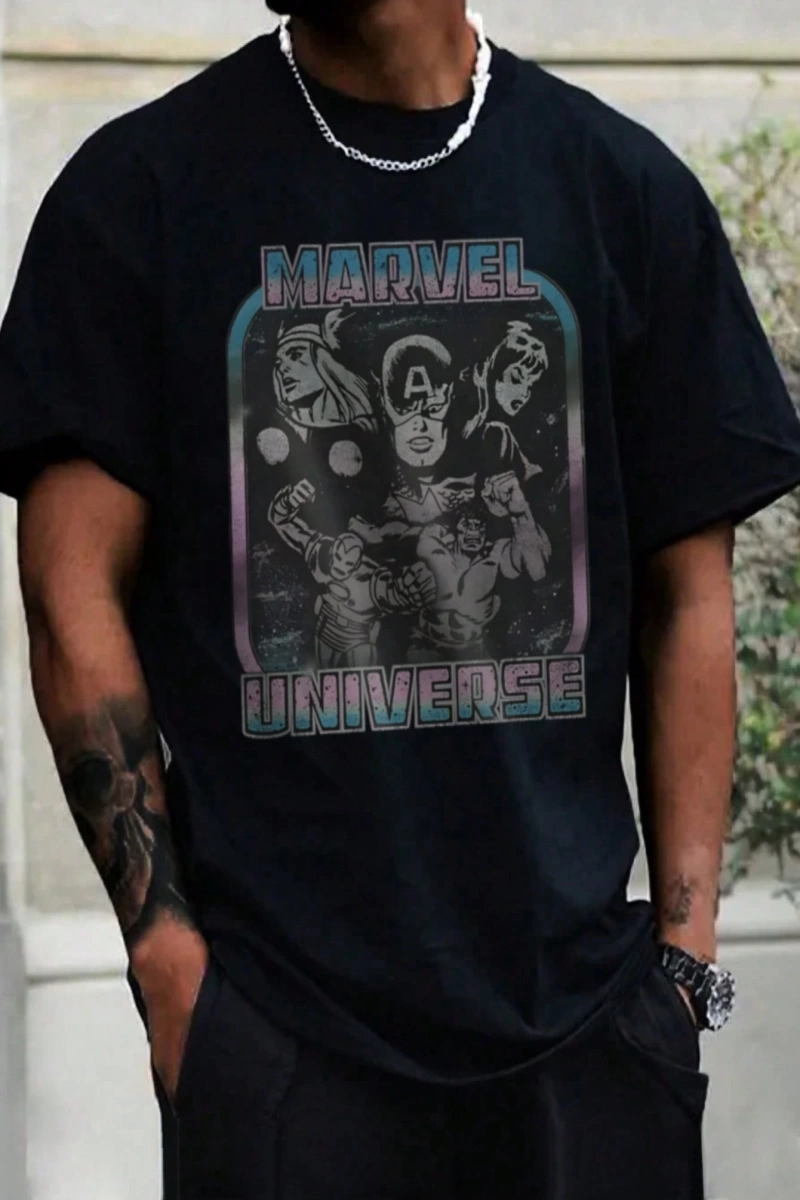 Disney Disney X Marvel Deadpool Ve Wolverine Grafik Baskılı Kısa Kollu Tişört Erkekler İçin,
