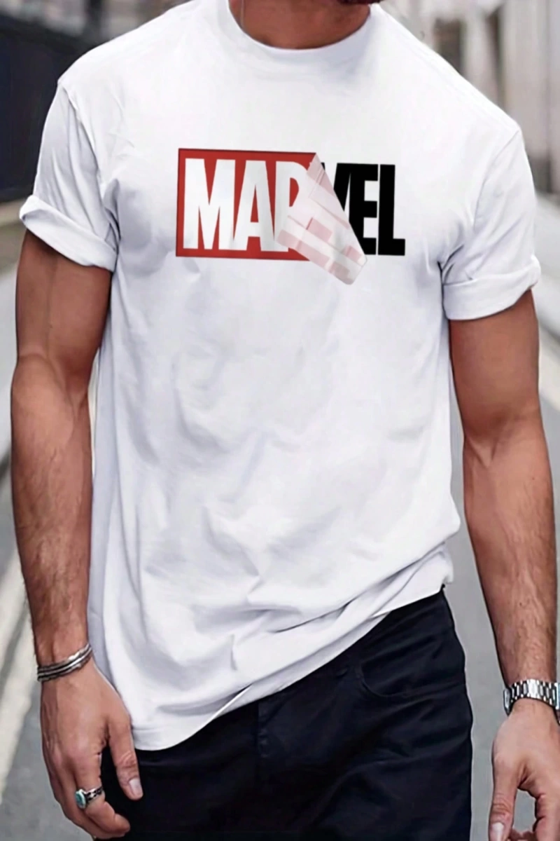 Disney Disney X Marvel Deadpool Ve Wolverine Grafik Baskılı Kısa Kollu Tişört Erkekler İçin,