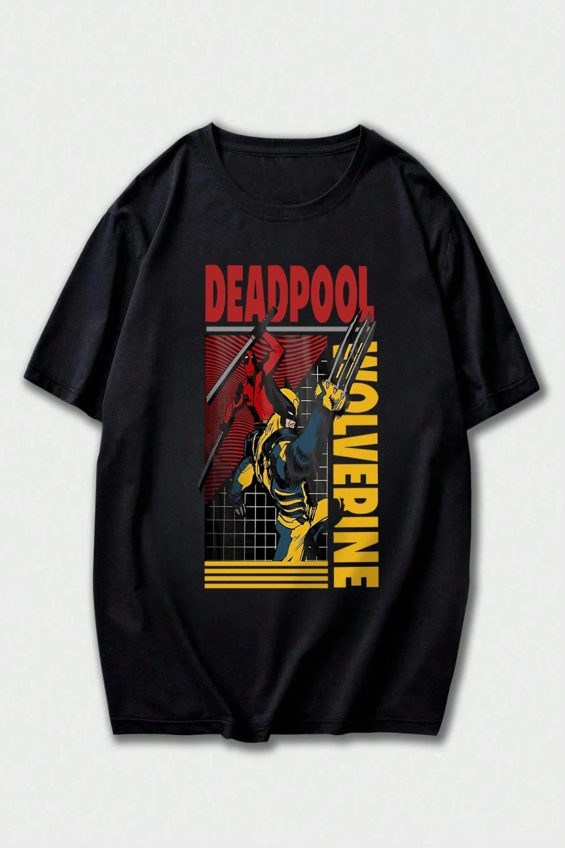 Disney Disney X Marvel Deadpool Ve Wolverine Grafik Baskılı Kısa Kollu Tişört Erkekler İçin,