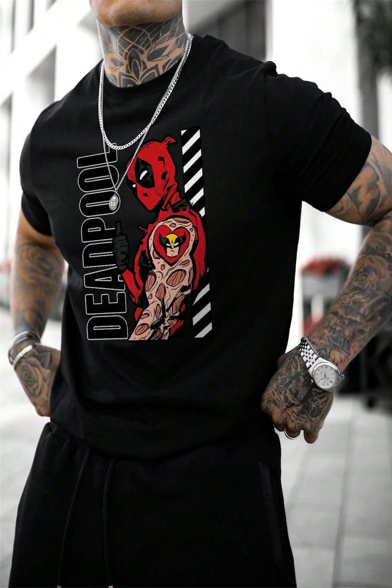 Disney Disney X Marvel Deadpool & Wolverine Erkek Günlük Karikatür Baskılı Kısa Kollu Tişört,