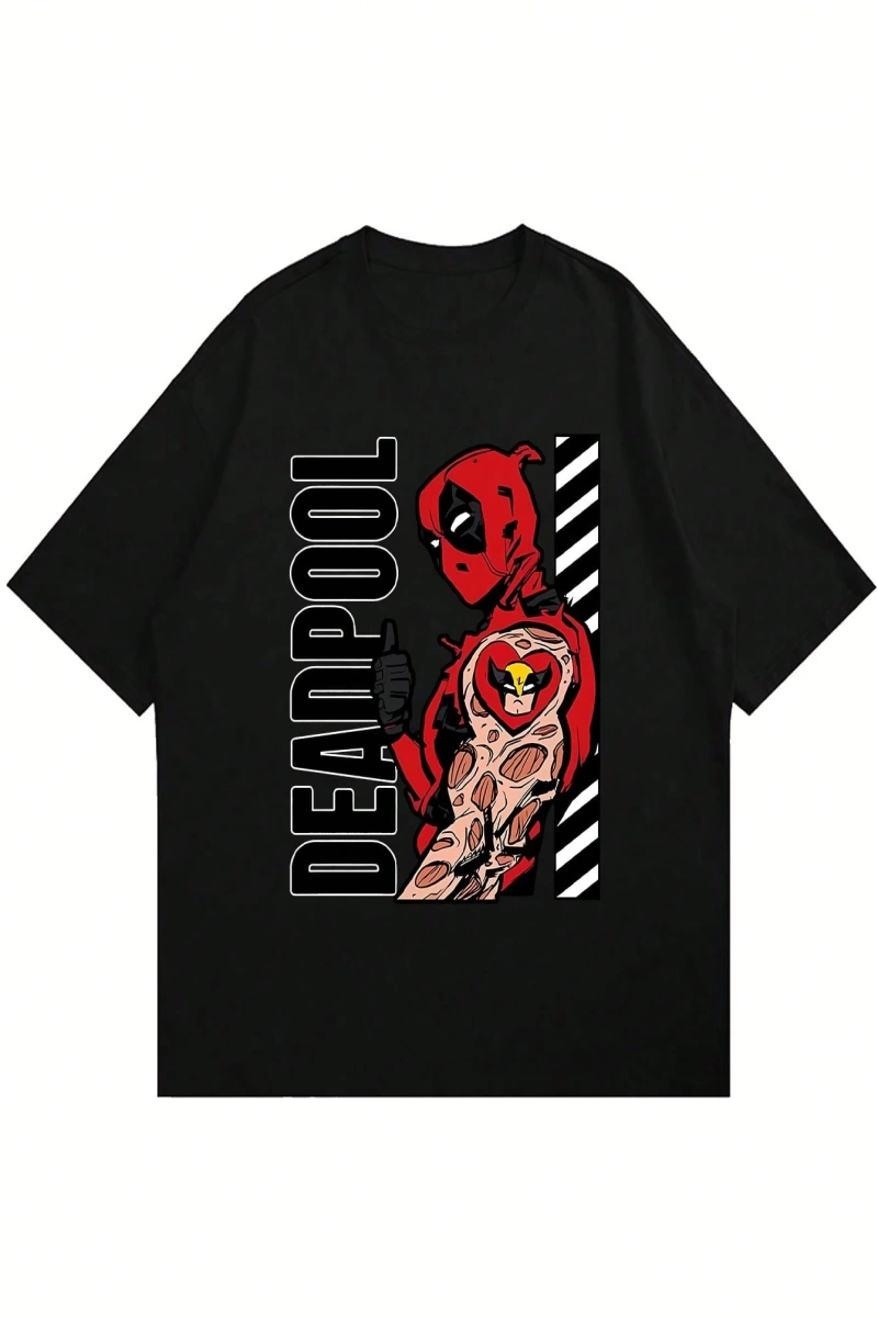 Disney Disney X Marvel Deadpool & Wolverine Erkek Günlük Karikatür Baskılı Kısa Kollu Tişört,